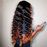 Venta de Fábrica: Peluca de Cabello Humano Ombre Marrón 13x4 con Ondas Sueltas Profundas, Peluca Frontal de Encaje Color Rubio Miel 1B/4/30