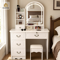 HarmTai Coiffeuse Moderne Européenne Blanche avec Miroir LED, Tiroirs Multiples et Rangement, Table de Maquillage Rembourrée Pré-assemblée