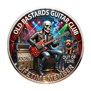 Pièce commémorative en métal Stock Old Bastards Guitar Club, scène de scène musicale avec squelette de musicien et chien, souvenir de collection - Product Image 2
