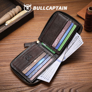 Portefeuille court vintage pour homme avec fermeture éclair, poche à monnaie, porte-cartes en cuir, blocage RFID, portefeuille en cuir véritable - Product Image 2