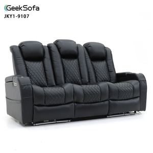 Canapé <span class=keywords><strong>inclinable</strong></span> électrique en cuir Geeksofa moderne 3 places pour home cinéma avec table rabattable et appui-tête électrique - Product Image 1