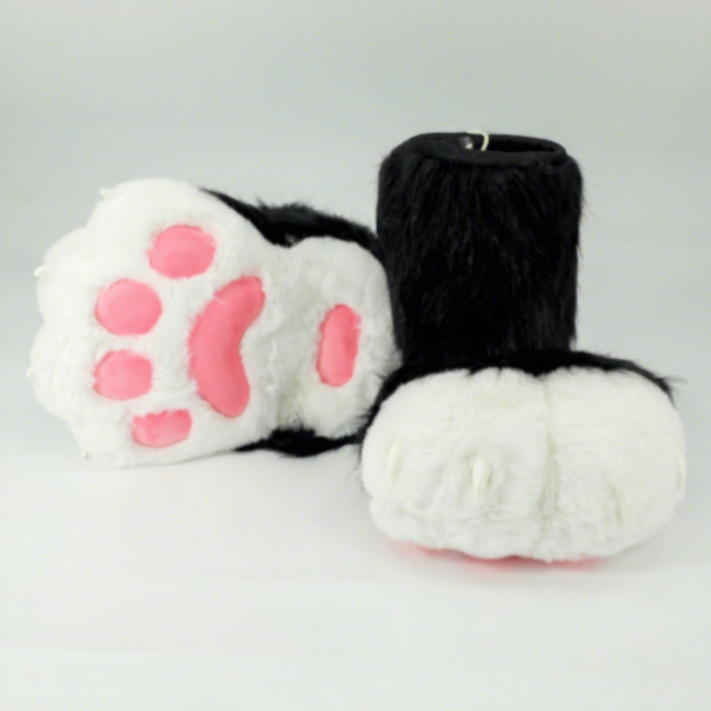 Chaussettes griffes de bête - noir et blanc, coussinet rose