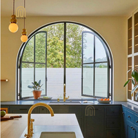 Alucasa-marco de aluminio de estilo francés, ventanas con diseño de parrilla, con arco superior, imagen blanca