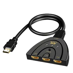 4K 3端口HDMI切换器3x1 HDMI开关选择器3进1出猪尾自动开关转换器电缆，适用于DVD高清电视Xbox PS3 PS4 PS5