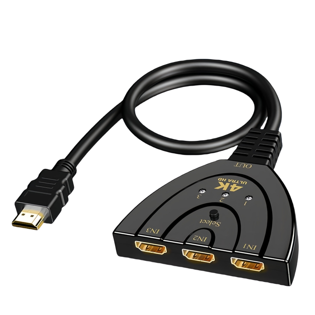 4K 3 Port HDMI Switcher 3x1 HDMI Switch Selector 3 in 1 Out Pigtail Auto Switch Converter Cable for DVD HDTV Xbox PS3 PS4 PS5