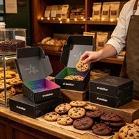 Boîte d'emballage à emporter magasin de desserts logo personnalisé-Boîte à beignets biscuit thé de l'après-midi imprimée double face pliable-Restaurant