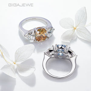 GIGAJEWE 925 Anillo con forma de cojín de plata 6Ct Moissanite con color azul y dorado para pendientes de plata de compromiso o aniversario - Product Image 3