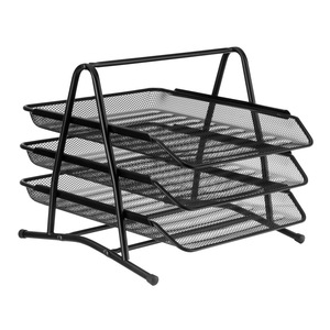Three Tier Metal Document Tray A4 <b>File</b> Holder Office Desk <b>Organizer</b> Black Mesh Storage Rack - Product Image 1