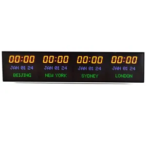 Zhong xiaoxiao thương hiệu 4 múi giờ đồng hồ LED Tường Lớn đa vùng Đồng hồ LED kỹ thuật số múi giờ đồng hồ treo tường với ngày