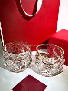Vasos de Cristal Transparente Pintados con Borde Dorado, Diseño Creativo y Moderno, Vasos Irregulares para Whisky, Gran Venta - Product Image 3