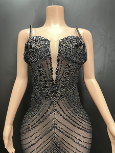 Abito da Festa Nero con Piume, Senza Maniche, Elegante Vestito da Sera, <span class=keywords><strong>Abbigliamento</strong></span> Femminile Trasparente in Rete, Formale e Sexy con Piume - Product Image 3