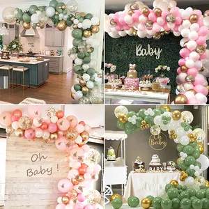 YACHEN globos派对装饰粉色鼠尾草绿色乳胶气球花环拱形套装婚礼婴儿淋浴生日派对装饰