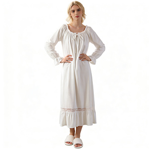 Chemise de nuit longue à manches longues pour femme, style rétro français, printemps-automne, ample, grande taille, en dentelle, pyjama princesse, tenue d'intérieur - Product Image 2