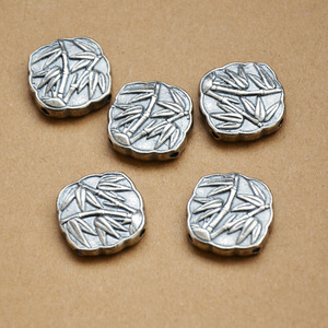 Cuentas plateadas con forma de hoja de bambú para la fabricación de joyas, 18 mm, accesorios vintage envejecidos Z026 - Product Image 1