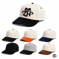 Casquette de baseball unisexe en velours côtelé bicolore crème et noir, visière contrastante, six panneaux, visière incurvée, réglable, logo brodé personnalisé