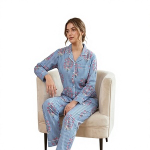 Conjunto de Verano para Mujer, Estampado Floral, 100% Algodón Tejido, Manga Corta, Pantalones Cortos, Cierre con Cordón, Logotipo Frontal, Secado Rápido, Ropa de Dormir - Product Image 1