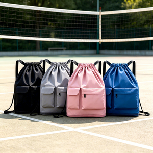 Grand sac à cordon avec logos personnalisés, en nylon et polyester imperméable 210D, sac à dos de sport pour volley-ball, sac à cordon avec poche et logo - Product Image 1