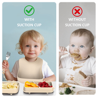 Assiette pliante rectangulaire en silicone de qualité alimentaire sans BPA, compatible micro-ondes, pour bébé, OEM, portable, pour voyage, avec compartiments, pour enfants