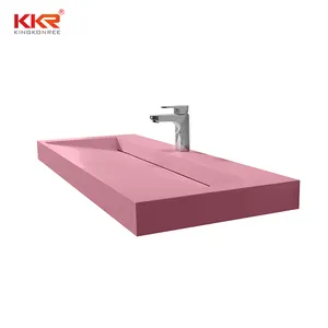 Roze Solid Surface Wastafel Solid Surface Geïntegreerde Badkamer Wastafel Helling Sink