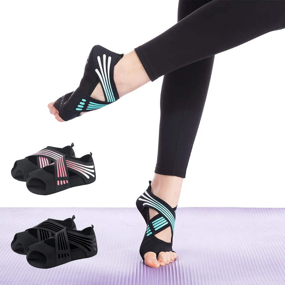 Gym Yoga Shoes Flat Soft Women Socks Anti-Slip Breathable Sole Ballet Dance Shoes Pilates Yoga Shoes Adjustable Cross Bandage