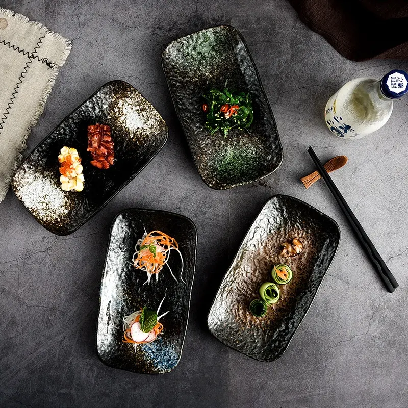 Platos rectangulares de cerámica de estilo japonés de 8 pulgadas, platos de cena, platos de postre de pasta, Bandejas para servir aperitivos, sushi, frutas