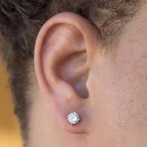 Classic European American Style Round Zircon <b>Stud</b> Earrings <b>For</b> <b>Men</b> 925 Sterling Silver Hypoallergenic Gift Jewelry - Product Image 2