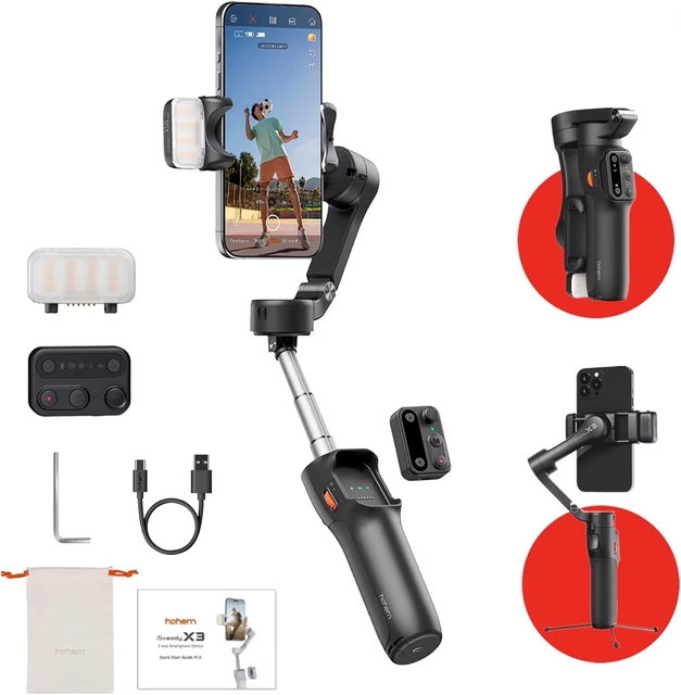 For X3 Gimbal Phone Stabilizer Detachable Remote Control Portable Foldable 3- for V5.3 AI Tracking for Mobile Phones
