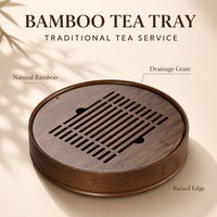 Nampan Teh Bambu Grosir, Nampan Sajian Teh Bulat dengan Drainase untuk Upacara Teh Cina, Rumah, Kantor, dan Restoran