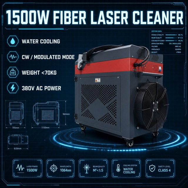 1.5KW Continuous Laser Cleaning Machine, for Cleaning Metals and Woods, Suitable for Removing rust and Graffiti From Metals
