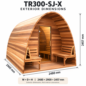 Sauna de barril de cedro japonés moderna para exteriores con energía solar TR300-SJ-X, cabina de sauna de madera natural - Product Image 1
