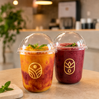 Gobelets en plastique personnalisés avec couvercles, impression de logo, jetables, PET, 16 oz, transparents, fond arrondi en forme de U, pour thé à bulles, café glacé, smoothie, dessert