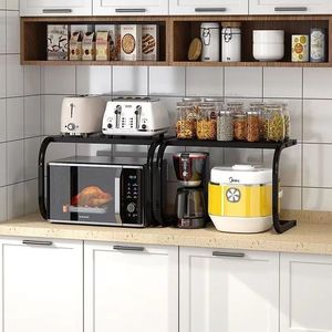 Microwave Oven <b>Storage</b> Rack Double Layer Standing Type Durable Black White Gray 600 Lb Capacity Simple Design - Product Image 3