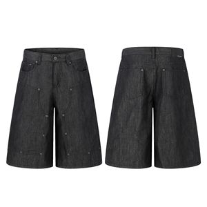 Shorts en jean mi-long pour homme, style Hip Hop, coupe ample, design boutons cloutés, couleur originale Bull, tendance neutre américaine, style urbain - Product Image 4