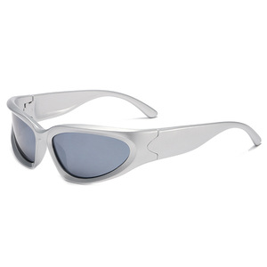 Polarized Y2k <strong>Wrap</strong> <strong>Around</strong> <strong>Women</strong> <strong>Sunglasses</strong> Futuristic Gold Mirror Oval Sun Glasses Men 2000's Punk Shades Eyewear Female UV400 - Product Image 4
