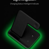 Support de chargeur sans fil pliable 3-en-1 15W/10W/7W/5W QC3.0 avec éclairage LED, efficacité de 73 % pour montres 13/12/Pro (Blanc/Noir)