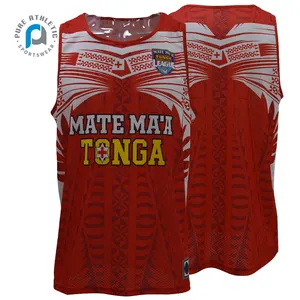 PURE Tonga Sublimation Print Großhandel Custom Own Logo Mesh Training Sport Touch Unterhemden Tank Top für Männer Running Gym Team