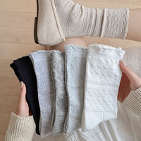 Chaussettes coréennes unies respirantes pour femmes, style ballet, mi-mollet, à double aiguille, en dentelle, style fin printemps, souples, vente en gros