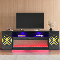 Meuble TV intelligent gris moderne avec miroir, cheminée électrique et armoire de rangement LED pour salon