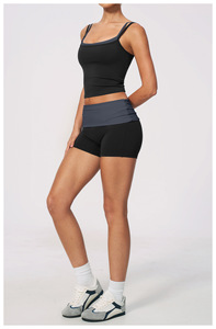 Conjunto Deportivo de 2 Piezas para Mujer, Top Corto sin Tirantes, Pantalones Cortos de Cintura Alta, a Rayas, Transpirable, de Poliéster Tejido, para Primavera/Verano - Product Image 6