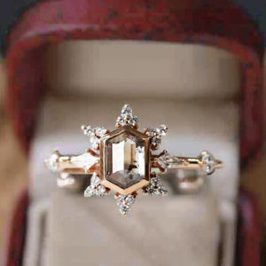 Indah Dainty potongan heksagon garam dan merica berlian janji wanita 925 perak perhiasan cincin halus - Product Image 4