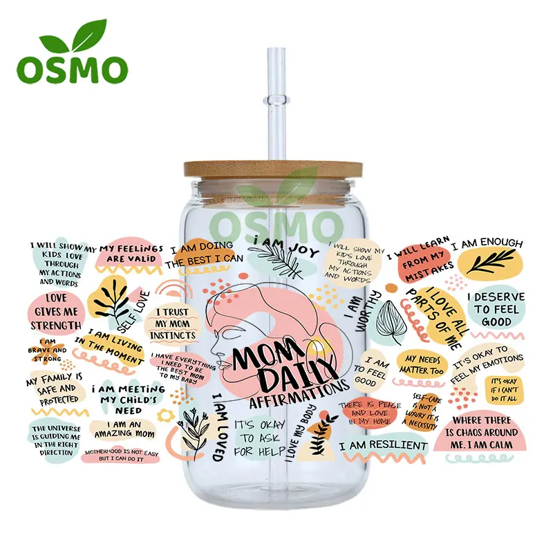 Osmo Grosir Pabrik 3D UV Dtf Cangkir Membungkus 16Oz Libbey Kaca Dapat Membungkus Tumbler Transfer Stiker Decals