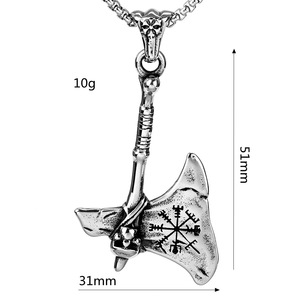 Vente en gros de colliers à pendentifs à la mode nordique Viking style <span class=keywords><strong>moto</strong></span> bijoux pour hommes punk hache crâne collier à pendentifs en acier inoxydable - Product Image 4