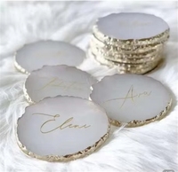 Sous-verre en cristal de géode d'agate en gros, tranche de pierre, bordure dorée, rond, quartz rose blanc