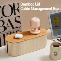 Boîte de rangement pour câbles avec couvercle en bambou, boîte de gestion des câbles pour bureau, rangement des fils, dissimulateur de câbles, organisateur de multiprises