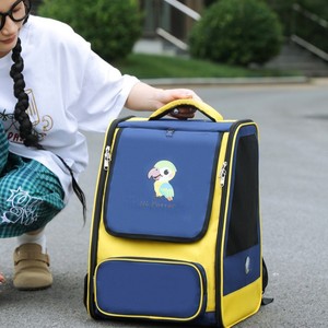 Breathable Large Capacity Pet <b>Backpack</b> For Cat Dog Outdoor Travel Blue Color With Parrot Design - Product Image 3
