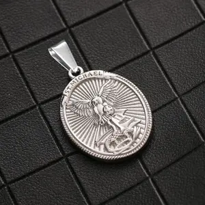Liontin emas liontin malaikat baja tahan karat pria liontin medali Saint Michael Vintage Viking untuk membuat perhiasan