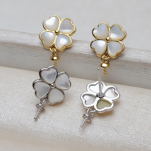 Handmade S925 <b>Silver</b> Grass <b>Earrings</b> DIY Accessory 10mm Tire Hair Semi-Finished Pearl Hollow Holder Fashion <b>Dangle</b> Style 2846 - Product Image 1