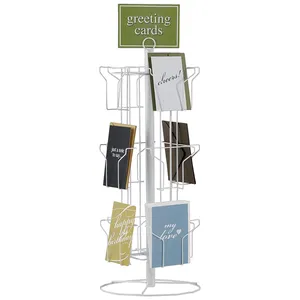 12-Pocket Rotating Countertop Metal Wire Postcard Storage Stand Greeting Card Display Rack Perfect for Retail Stores