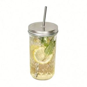High Quality Wholesale 500ml Wide Mouth Reusable Portable Travel Beverage Glass Tumbler Mason Jar <b>Metal</b> <b>Straw</b> Lid Customized - Product Image 5