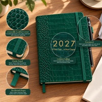 Carnet de notes élégant en cuir PU croco vert A5 personnalisé avec impression dorée et bande élastique